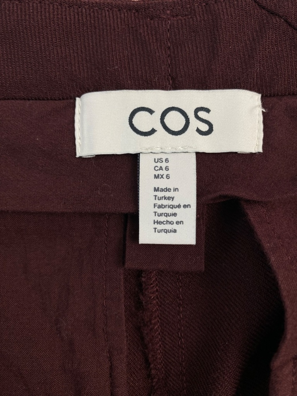 COS Wide Leg Cargo Pant Adjustable Waist Trousers Wool in Burgundy Size 6 - Picture 7 of 12